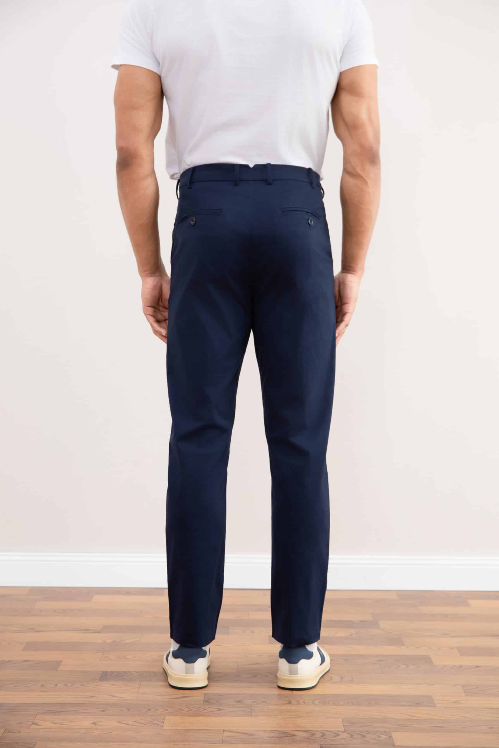 Blue Straight-Leg Pleated Trousers
