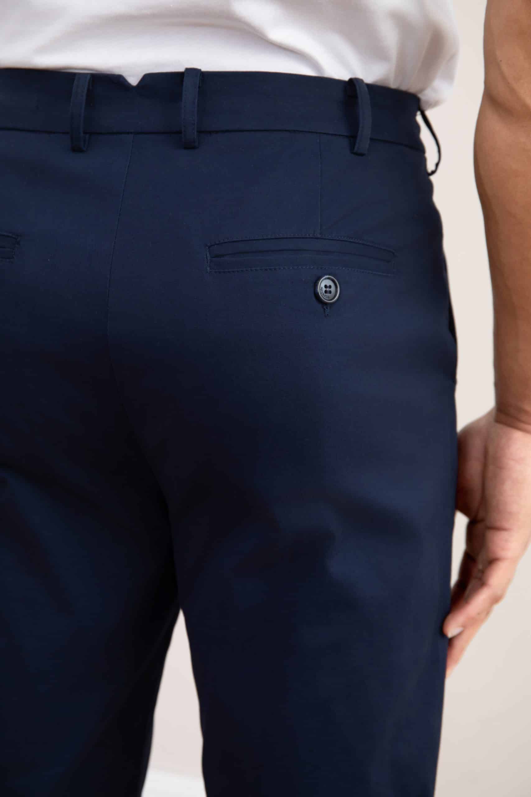 Blue Straight-Leg Pleated Trousers