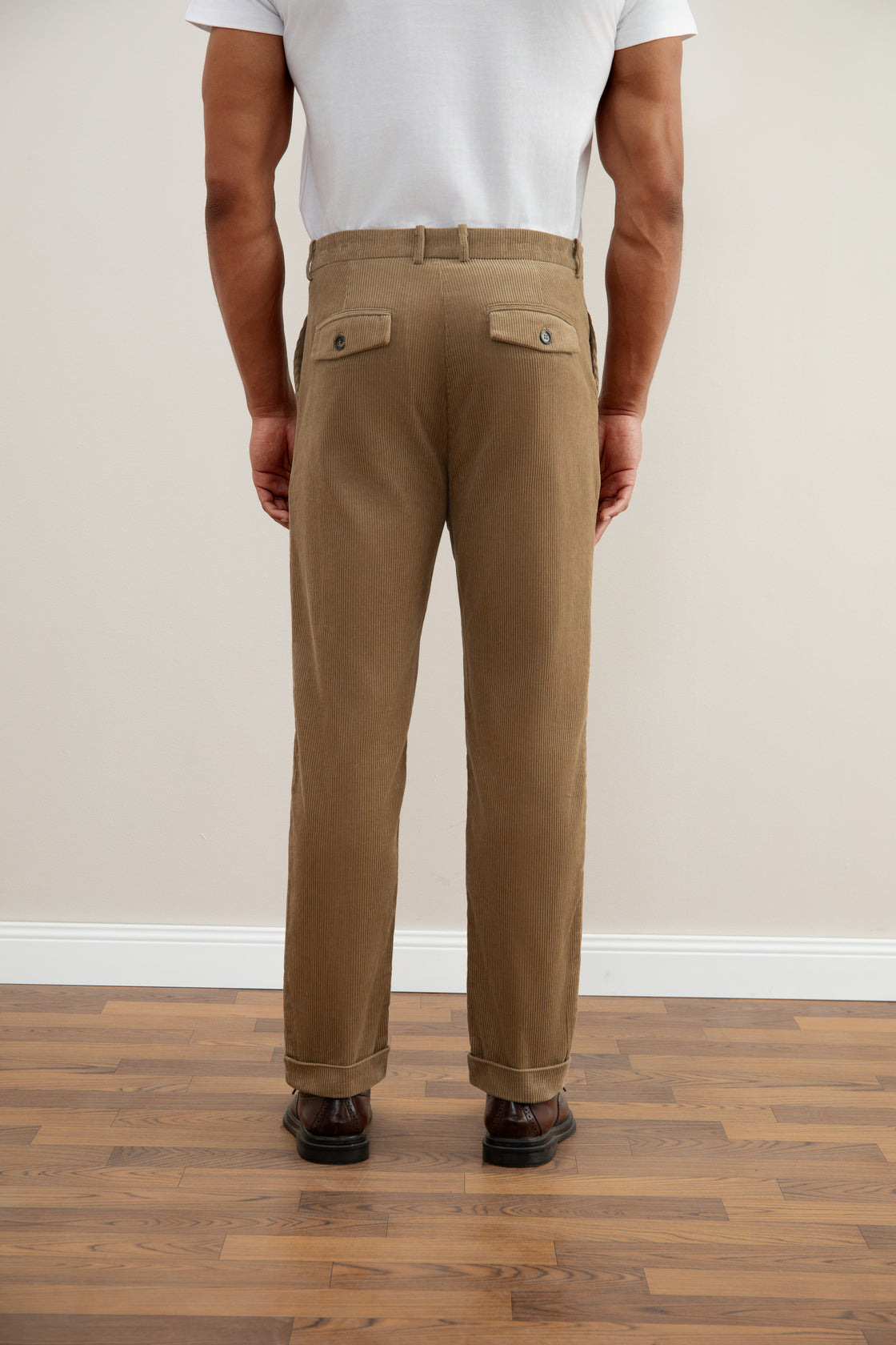 Tan Straight-Fit Corduroy Pants
