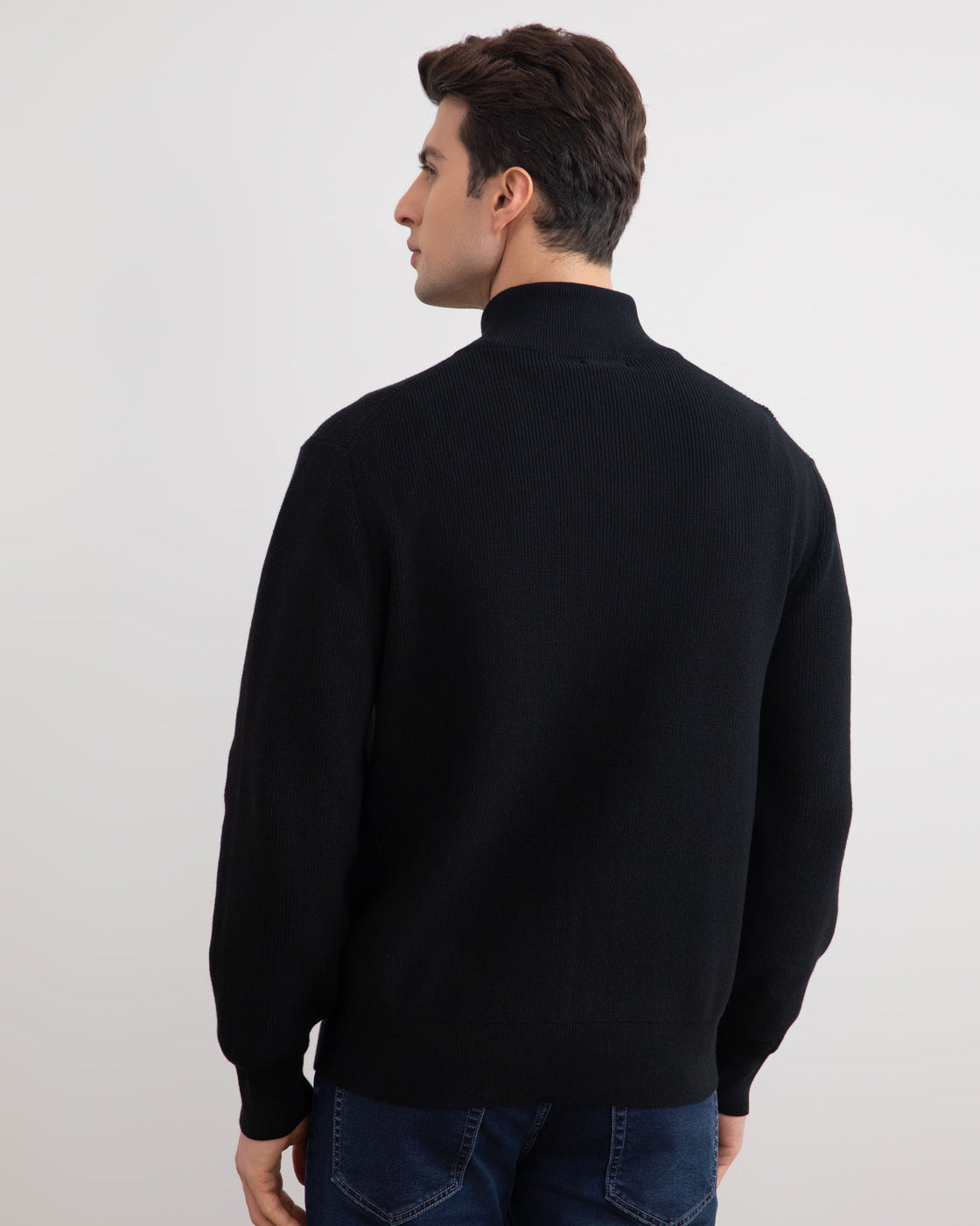Black English Rib Full Zip Cardigan