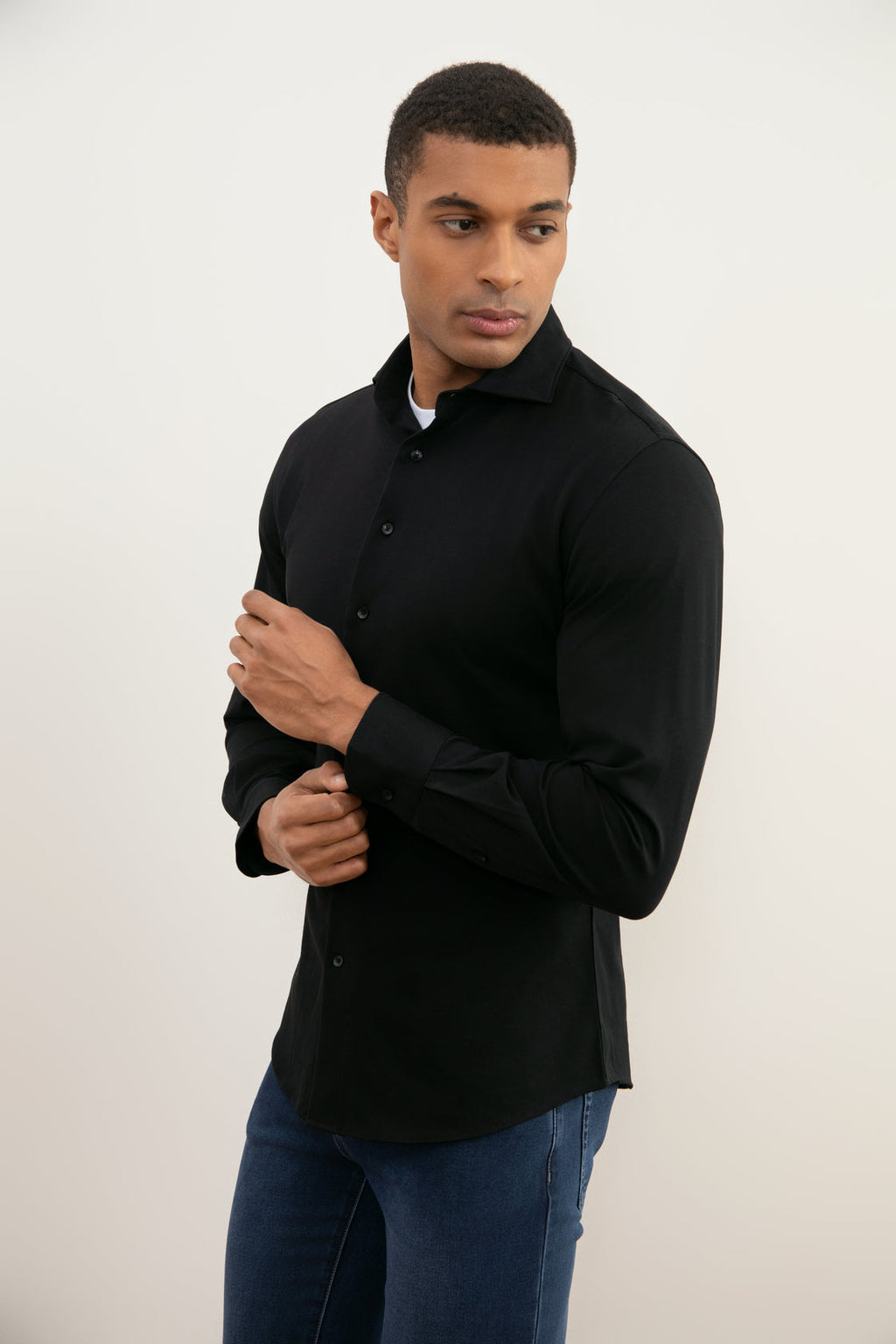 Black Cotton-Piqué Shirt