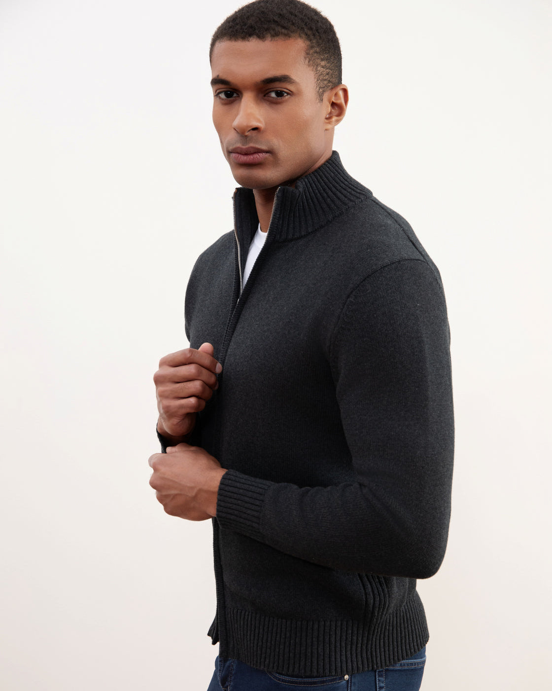 Charchoal Ribbed Zip-Up Sweater