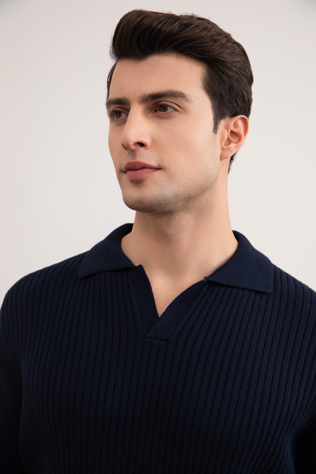 Navy Striped Open Polo Shirt