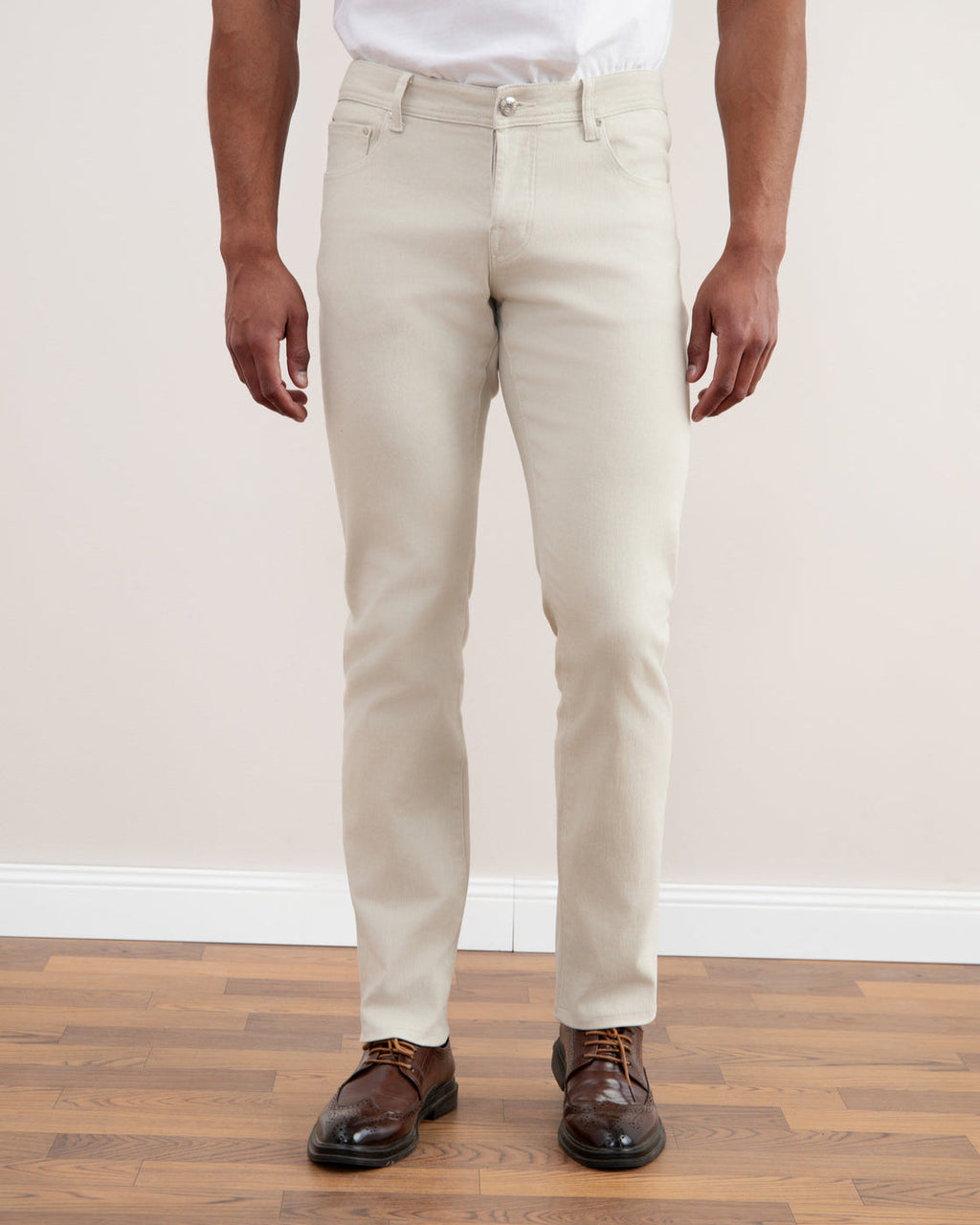 White Stone-washed Stretch Five-pockets Jeans
