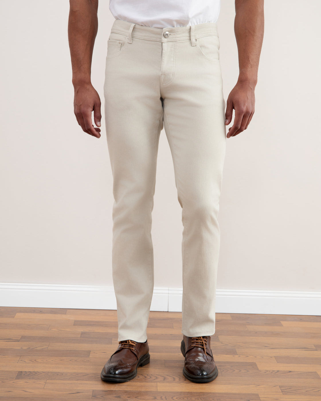 White Stone-washed Stretch Five-pockets Jeans