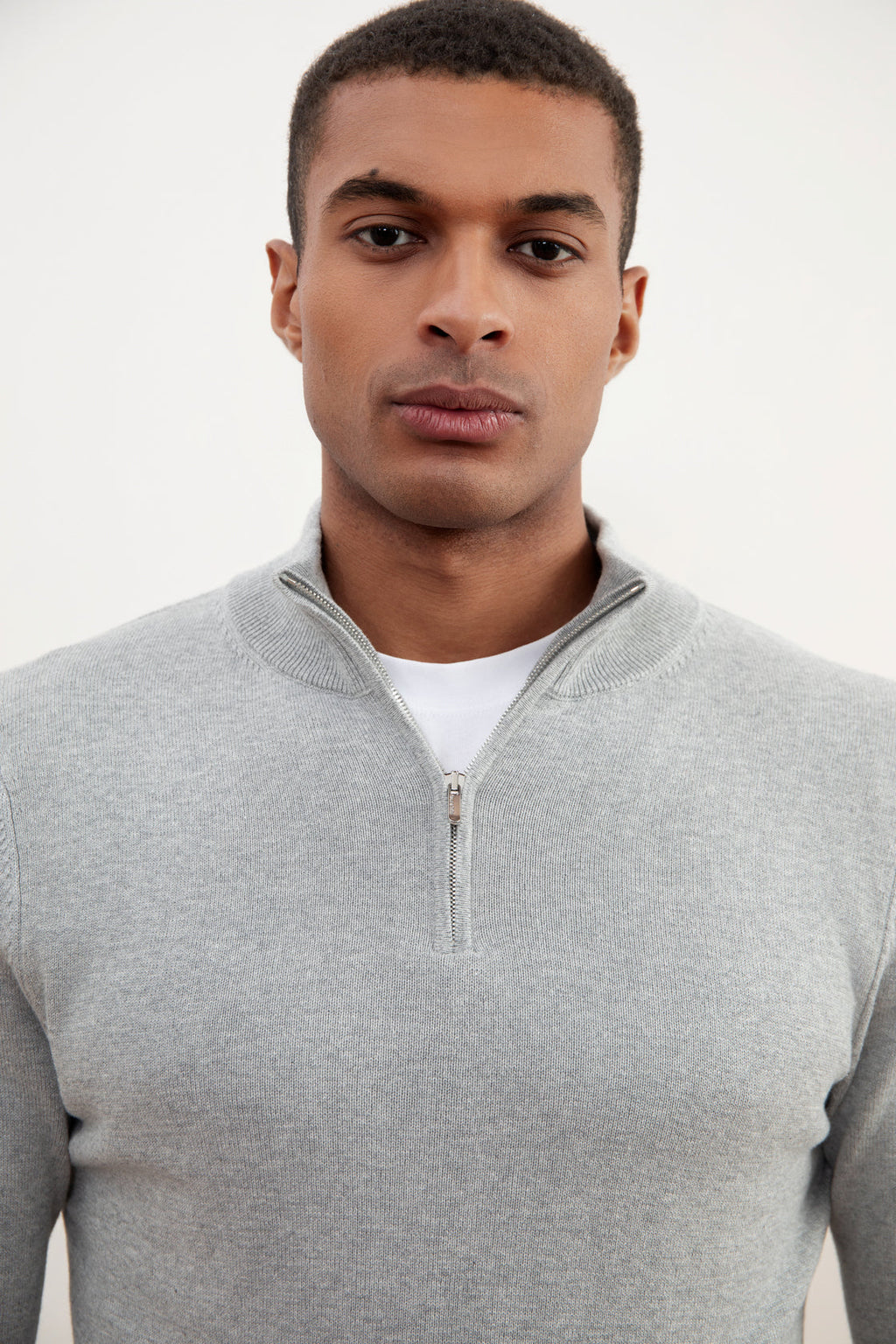 Grey Mélange Half-Zip Sweater