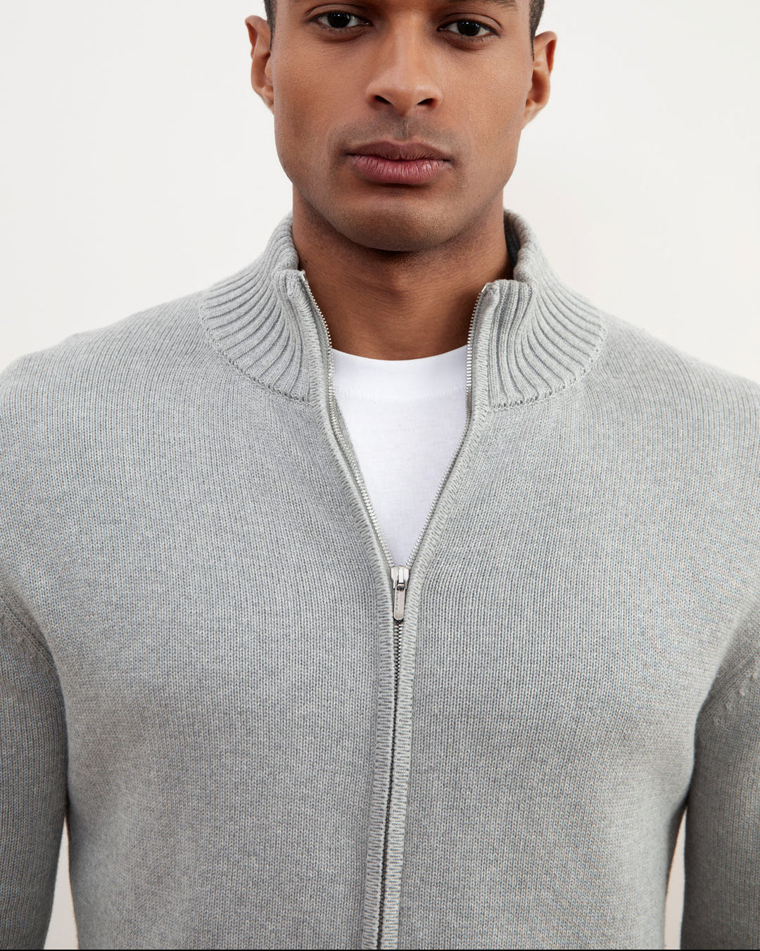 Grey Mélange Ribbed Zip-Up Sweater