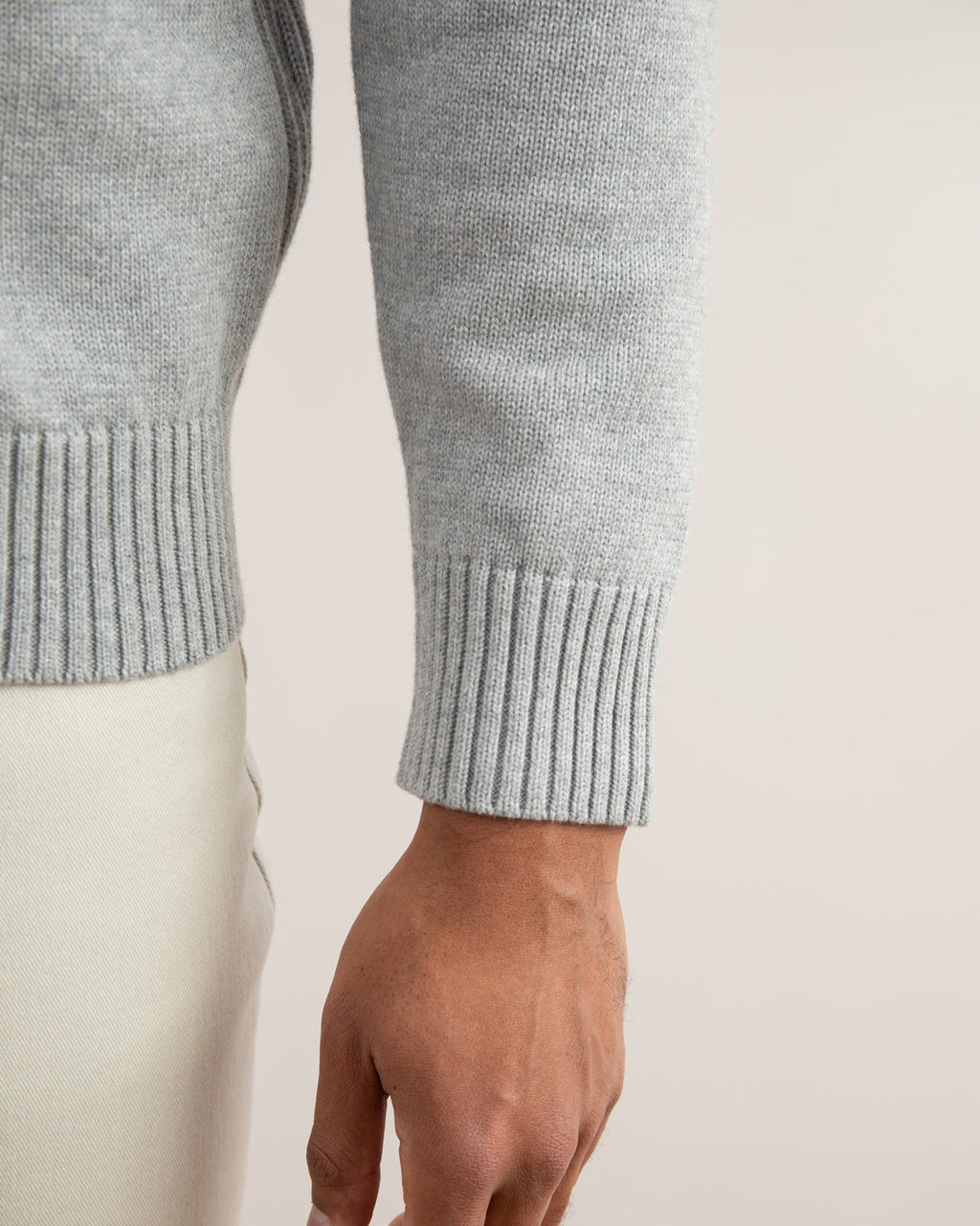 Grey Mélange Ribbed Zip-Up Sweater