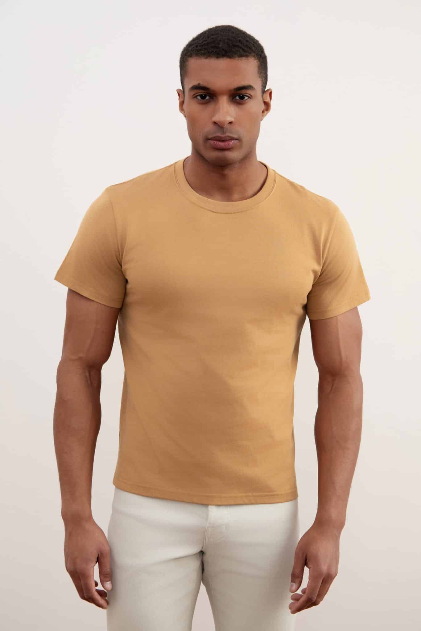 Sand Brown Slim Fit Crew-neck T-shirt