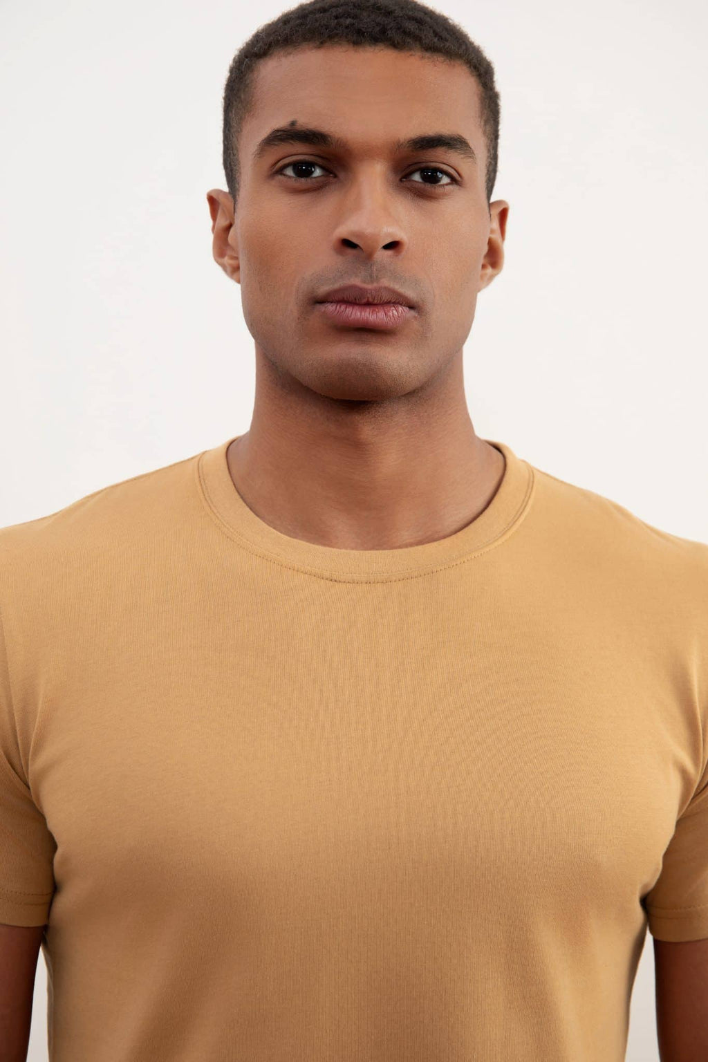 Sand Brown Slim Fit Crew-neck T-shirt