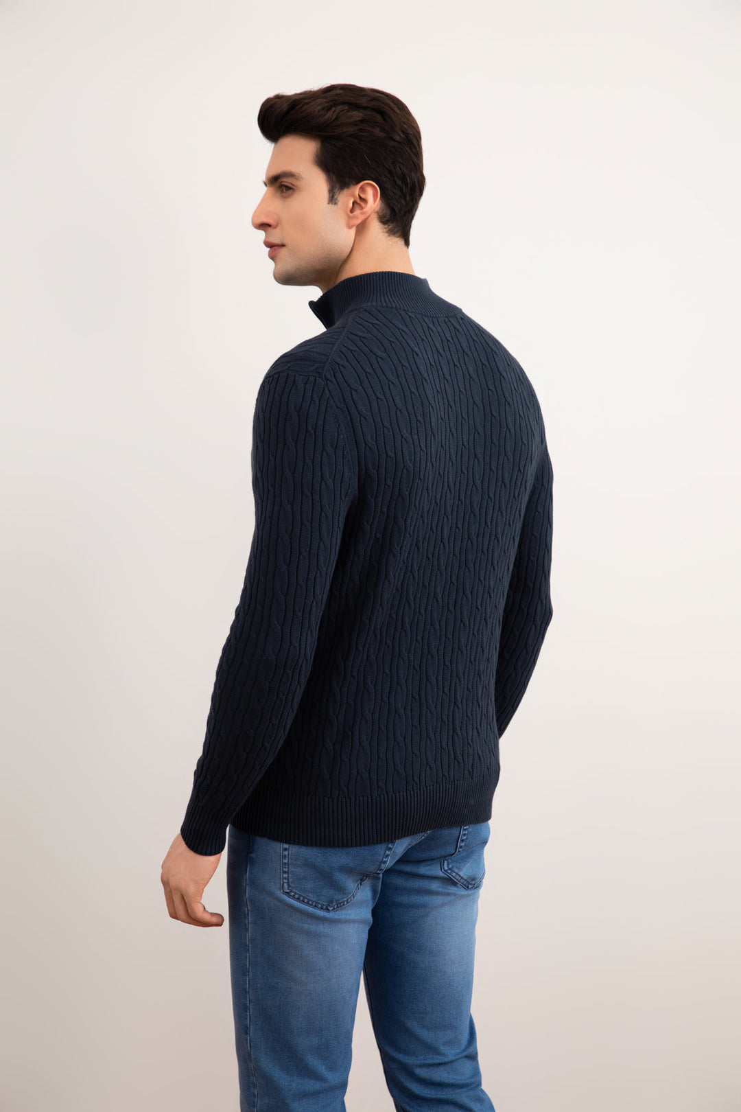 Blue Cable Knit half-zip Sweater