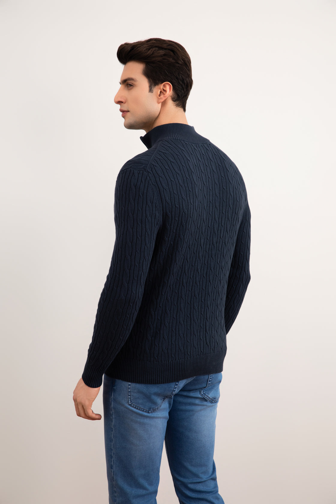 Blue Cable Knit half-zip Sweater