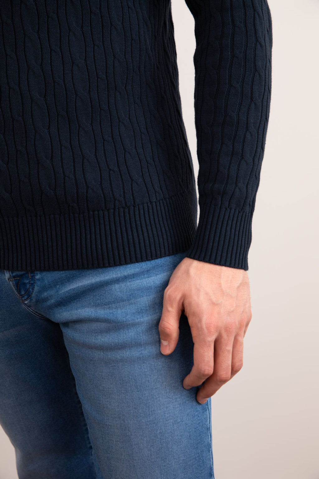 Blue Cable Knit half-zip Sweater