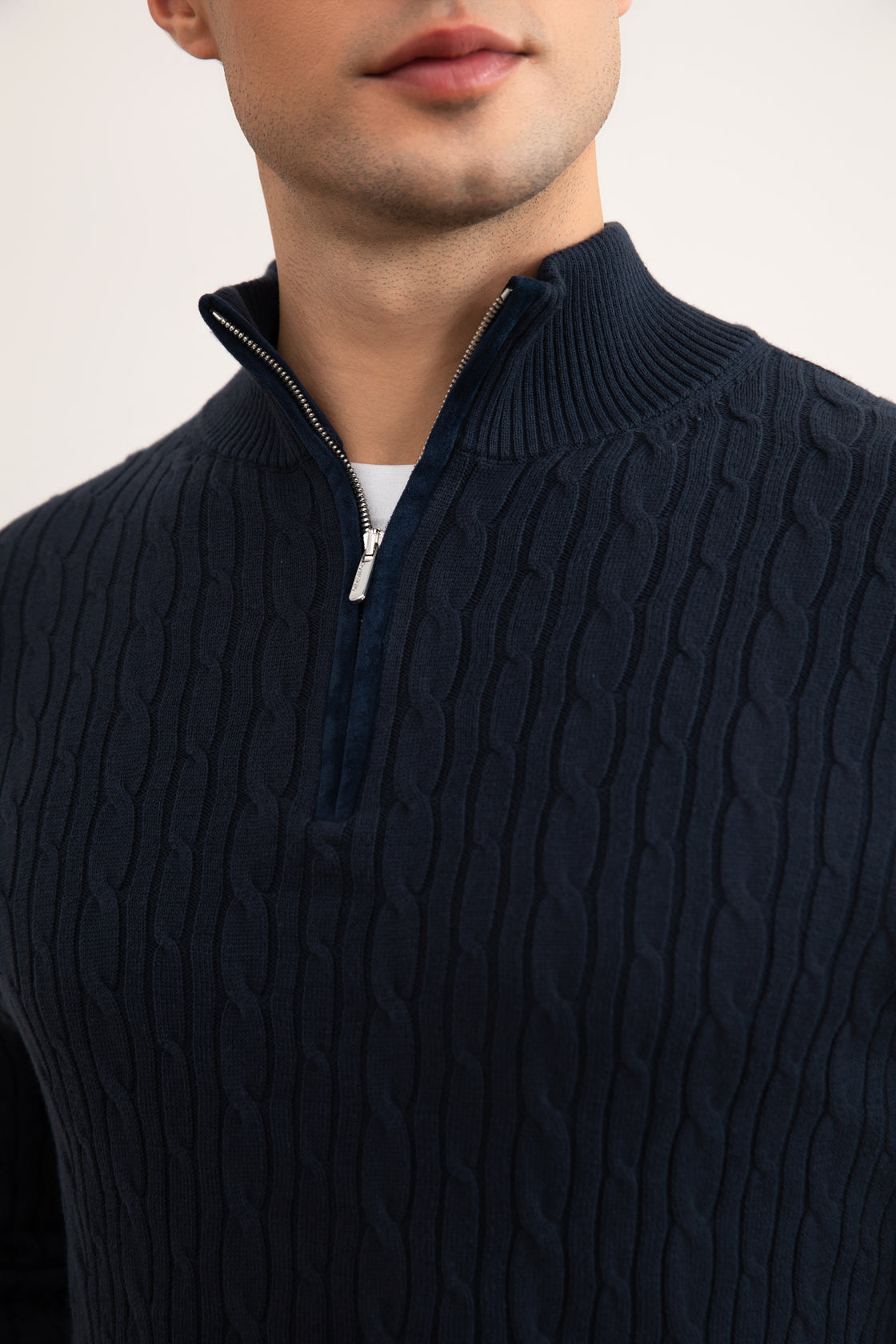 Blue Cable Knit half-zip Sweater