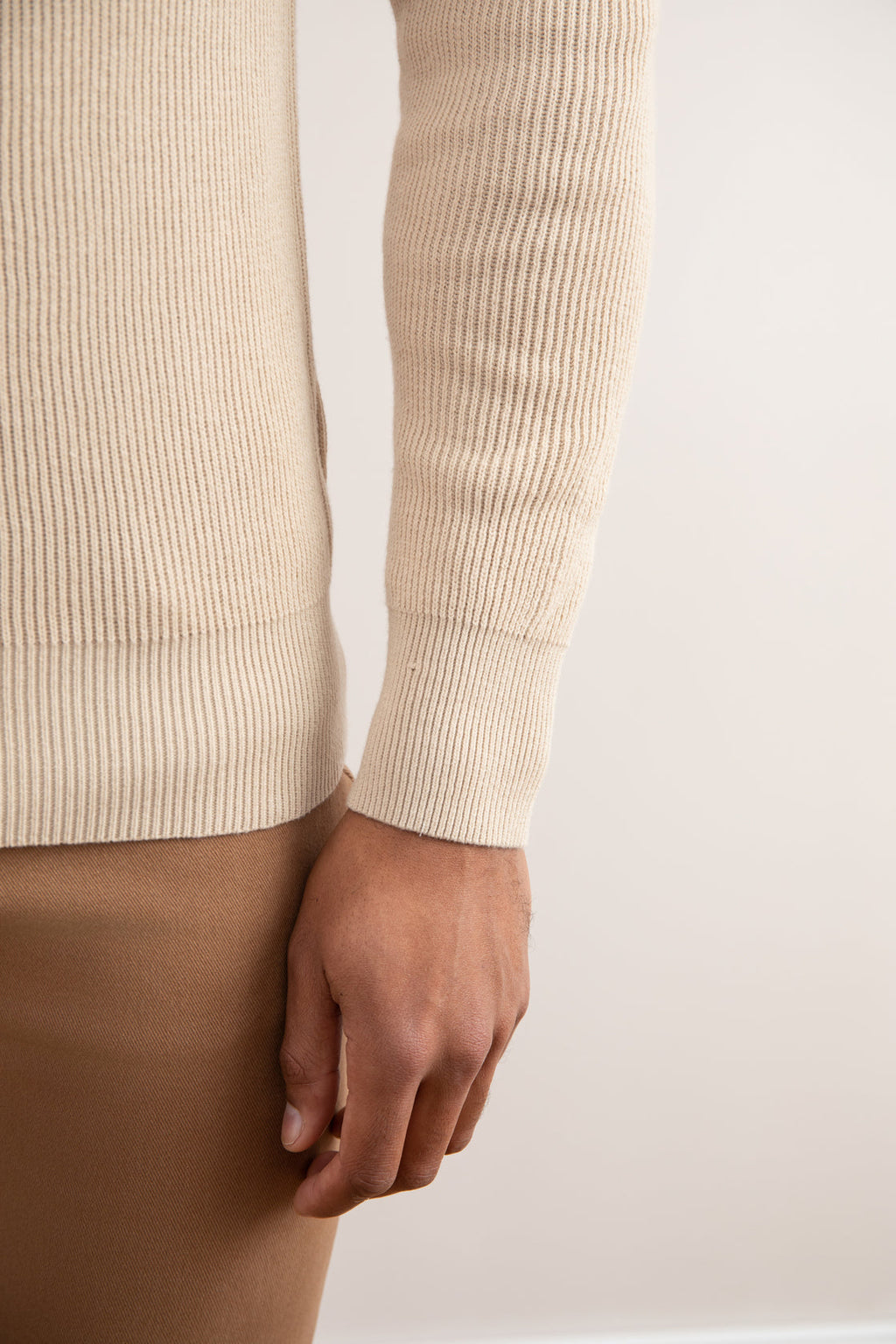 Beige Crewneck Malfilé English Rib Sweater