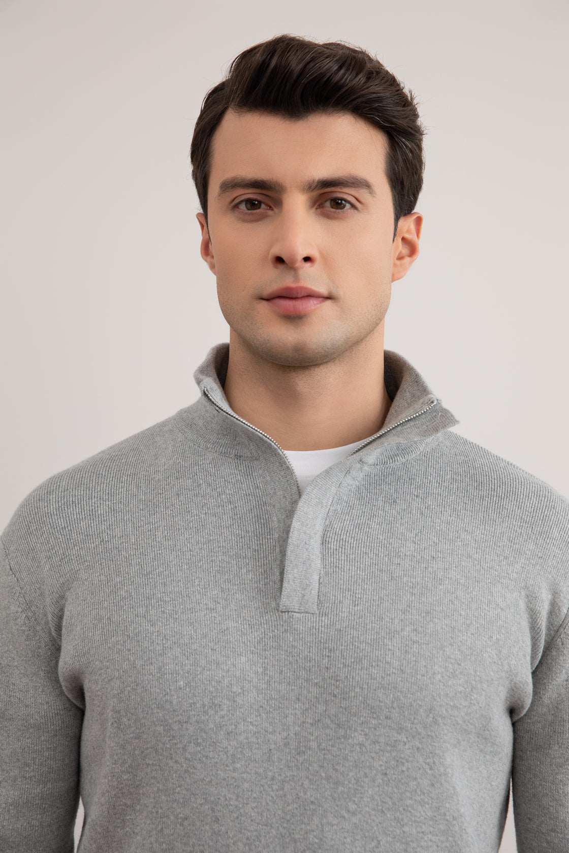 Grey Mélange Half-Zip Mock Neck Sweater