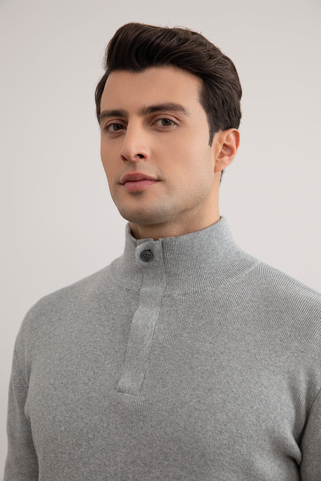 Grey Mélange Half-Zip Mock Neck Sweater