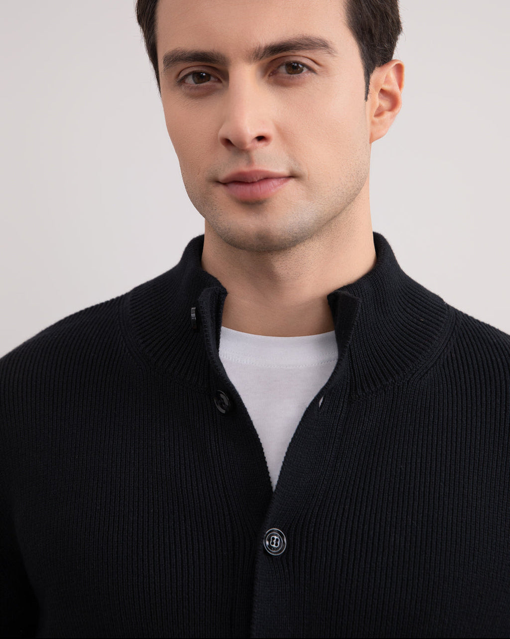 Black Ribbed Button Closure Cardigan