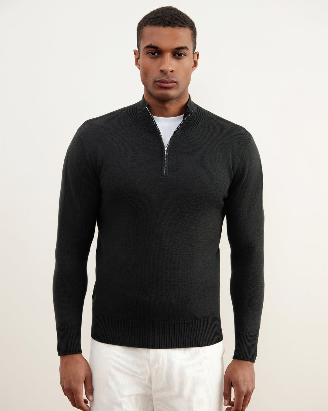 Dark Grey Merino Wool Half-Zip Sweater