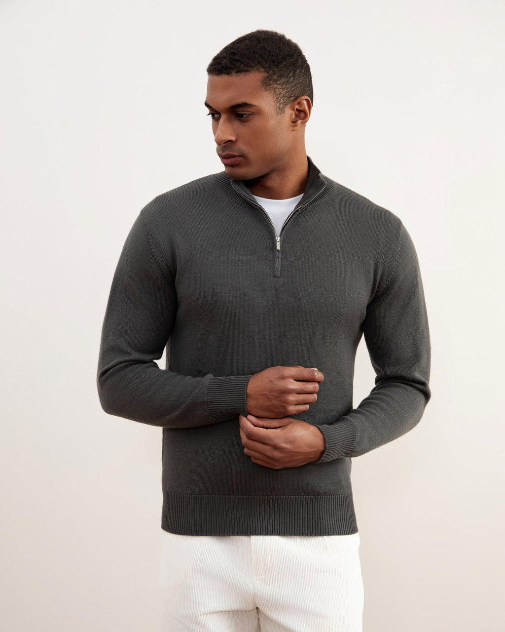 Carbon Grey Merino Wool Half-Zip Sweater