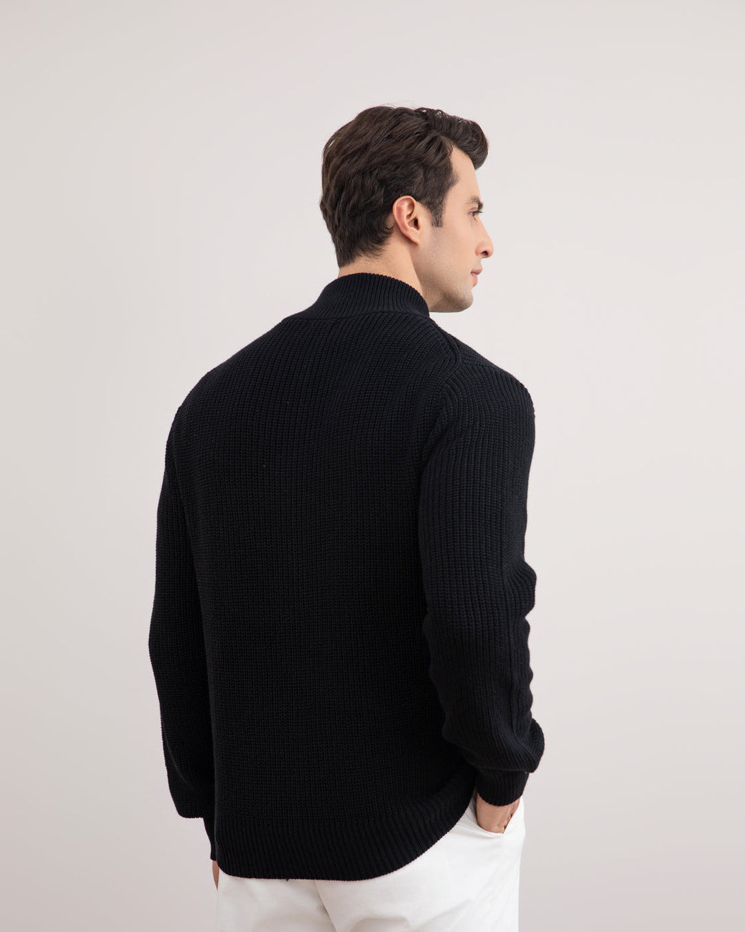 Black Ribbed Zip-Up Cardigan