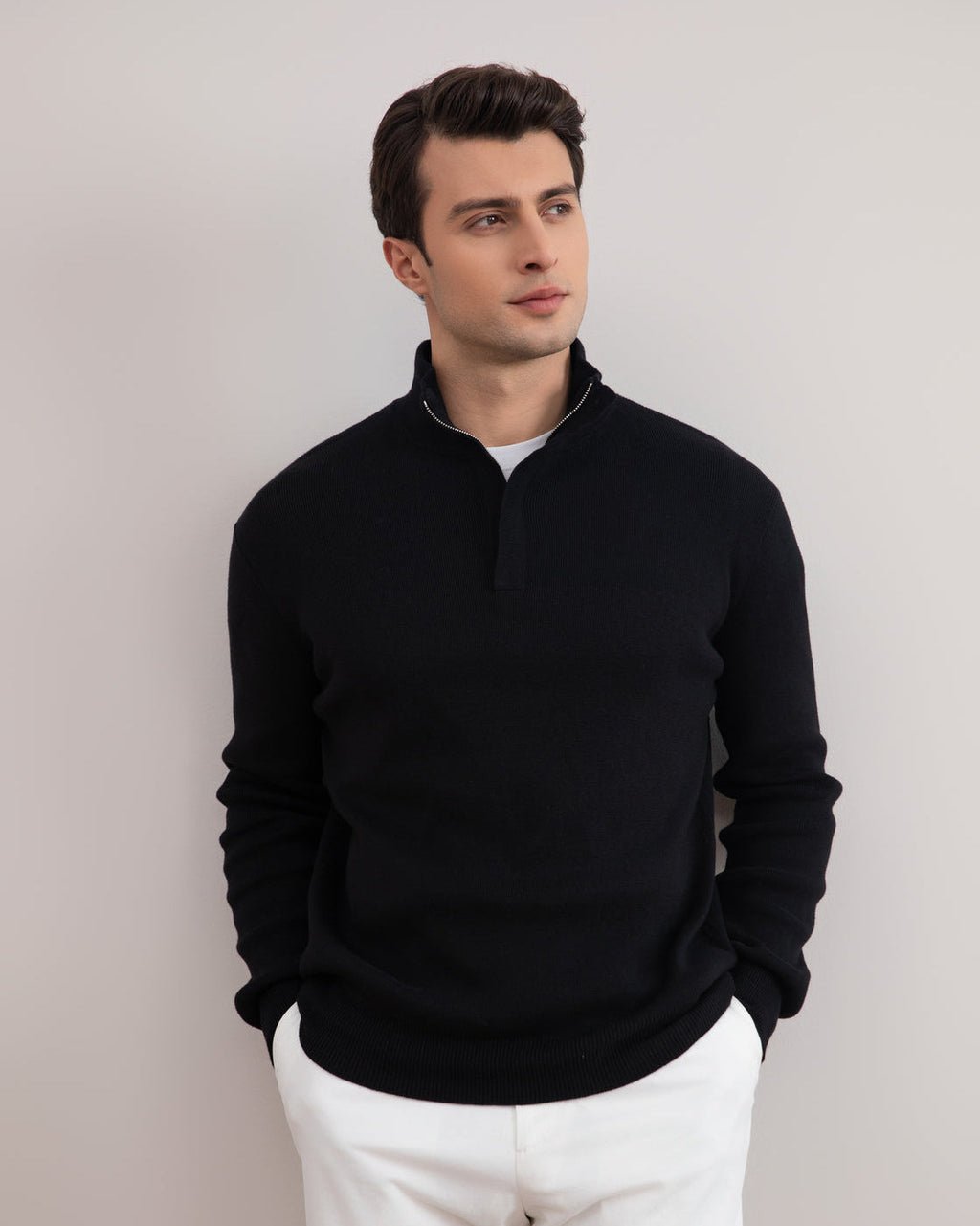 Black Half-Zip Mock Neck Sweater