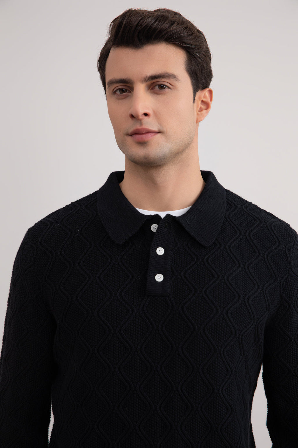 Black Honeycomb Polo Sweater
