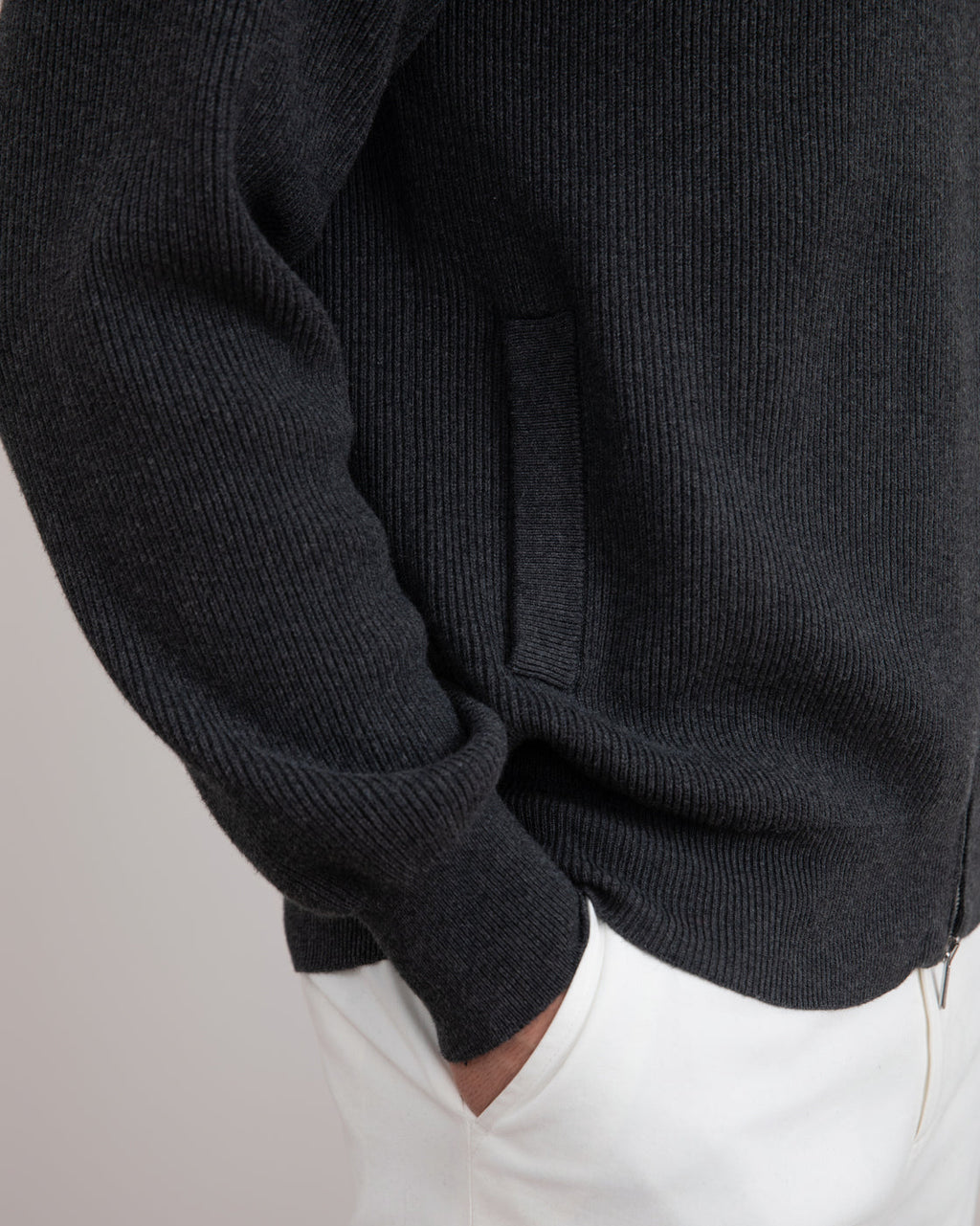 Dark Grey Mélange English Rib Full Zip Cardigan