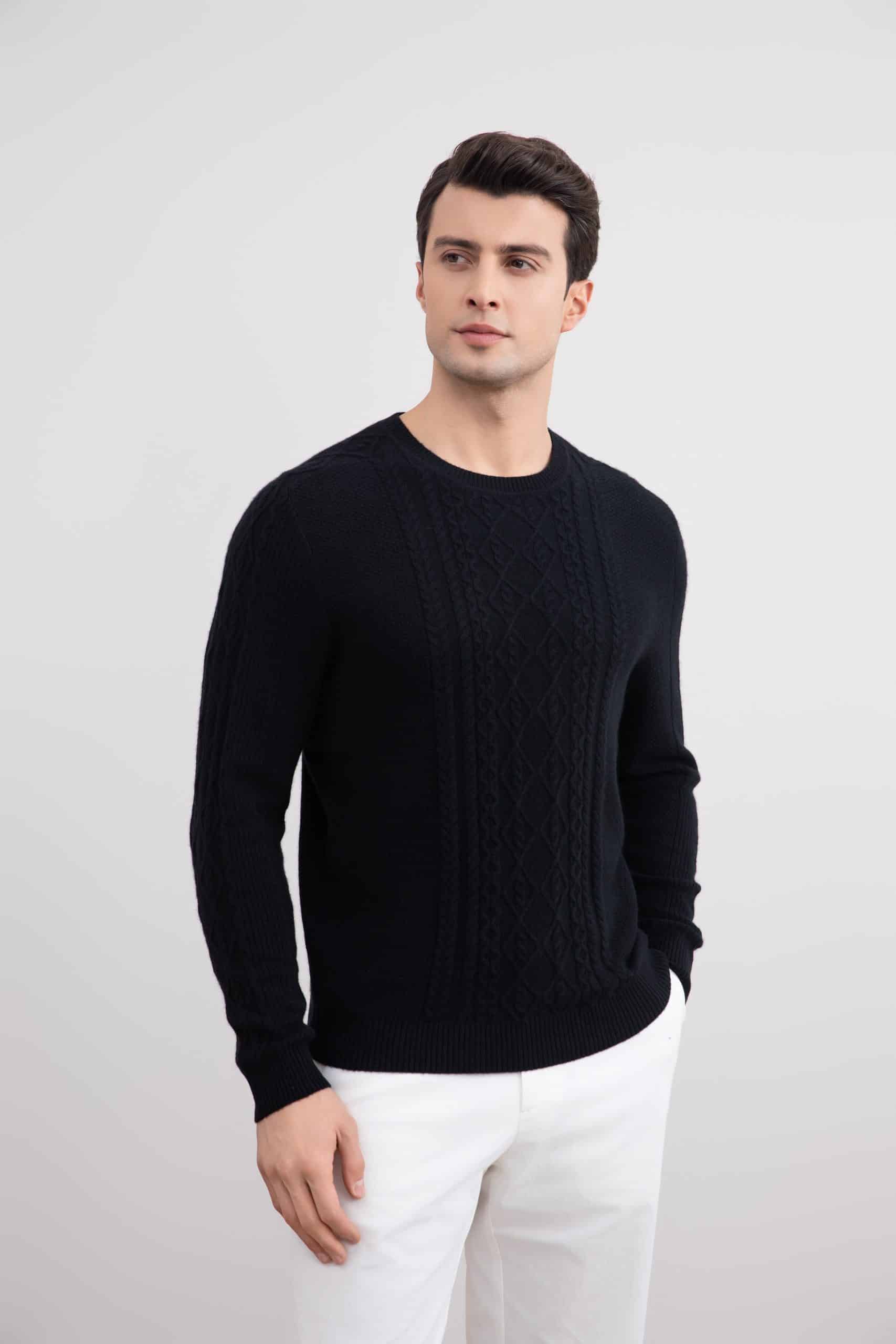 Black Cashmere Cable Knit Crewneck