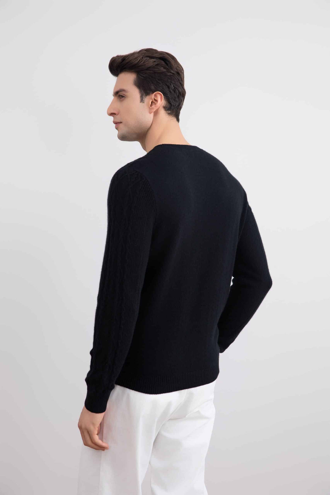 Black Cashmere Cable Knit Crewneck