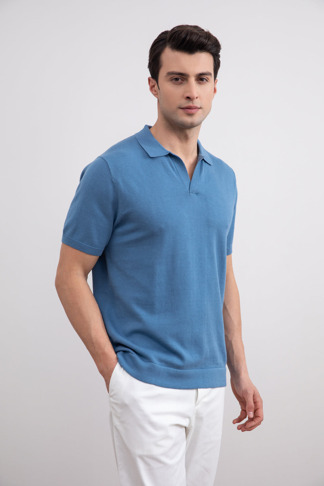 Dusty Blue Open Polo T-shirt
