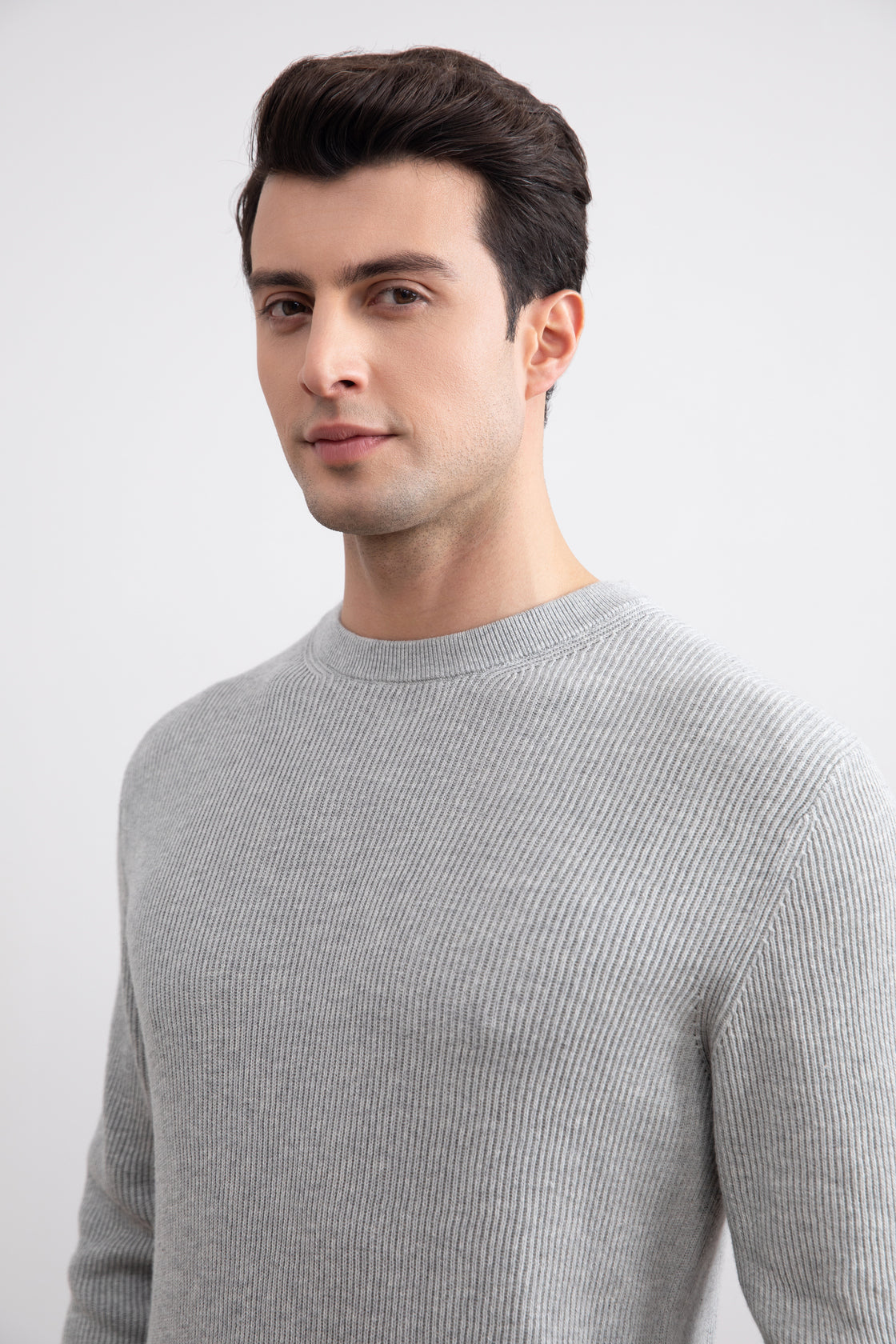 Grey Mélange Crewneck Malfilé English Rib Sweater