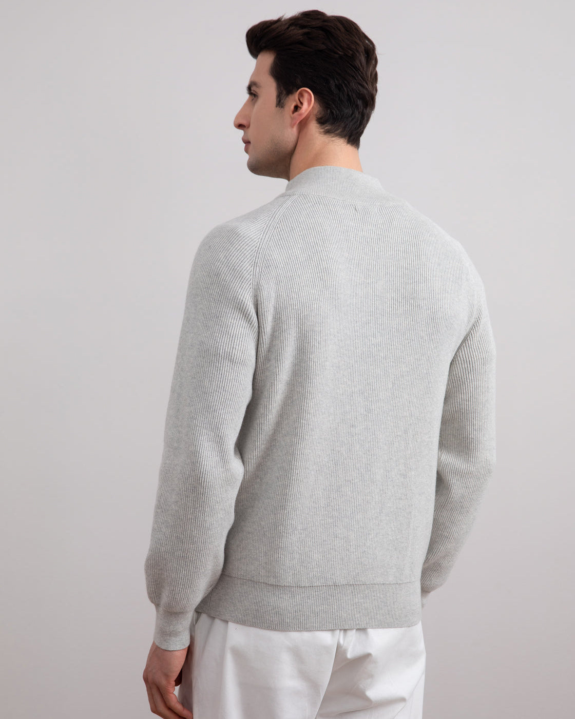 Grey Mélange English Rib Full Zip Cardigan