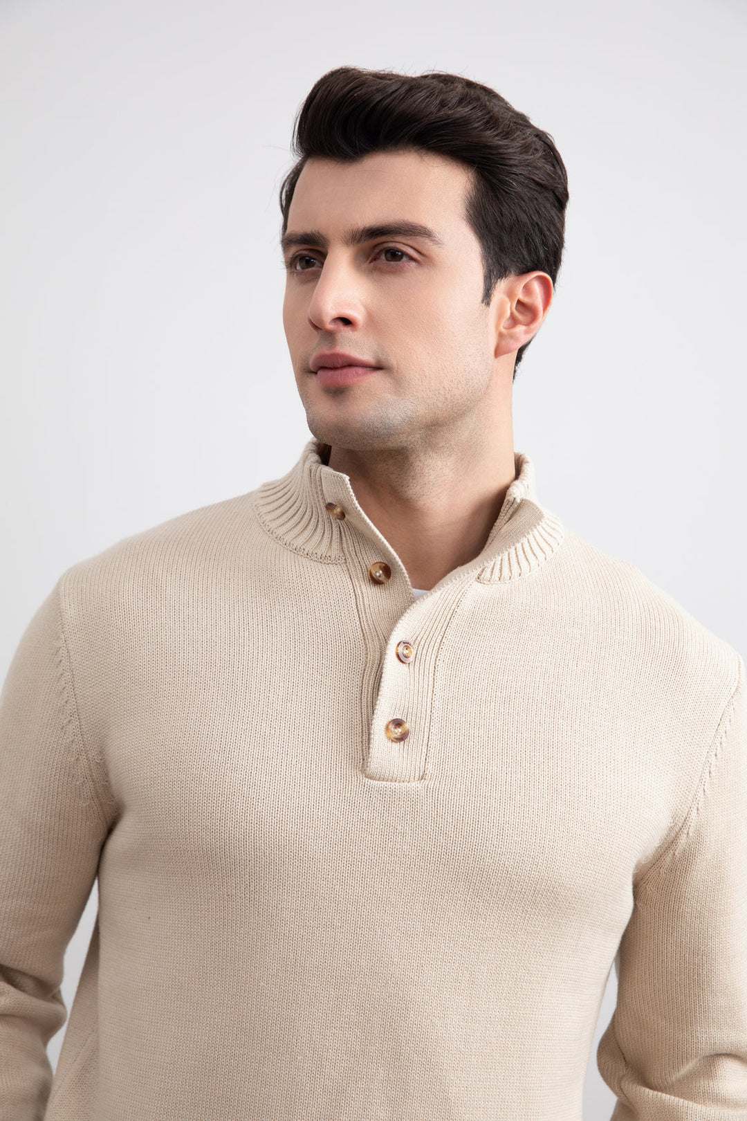 Beige Winter Button Sweater