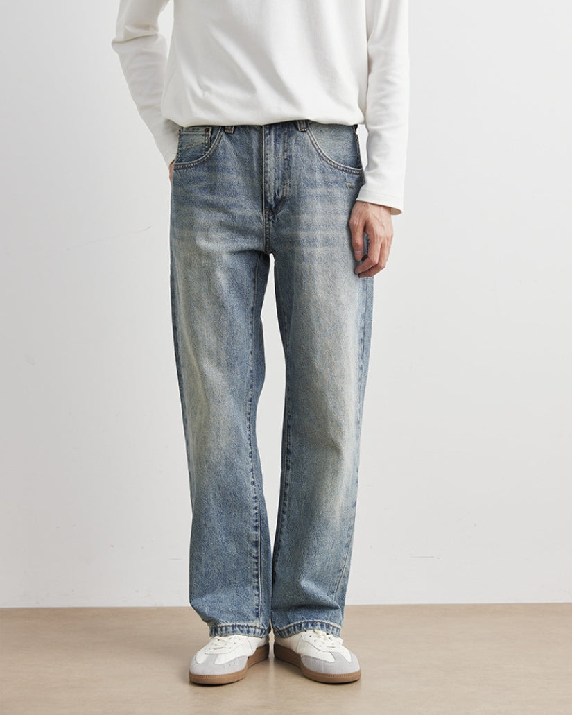 Stonewashed Straight-Leg Denim Jeans