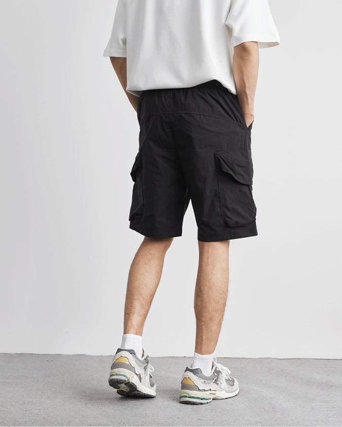 Wide Relaxed Cargo Shorts with Drawstrings