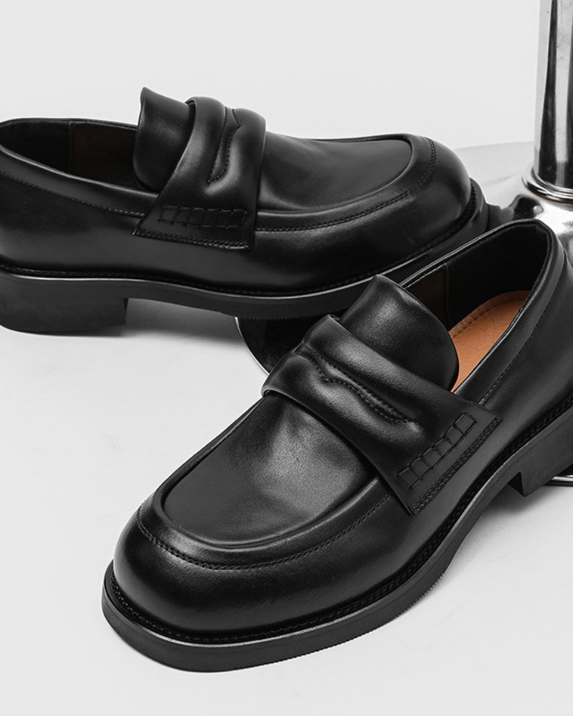 Edge Black Leather Penny Loafers