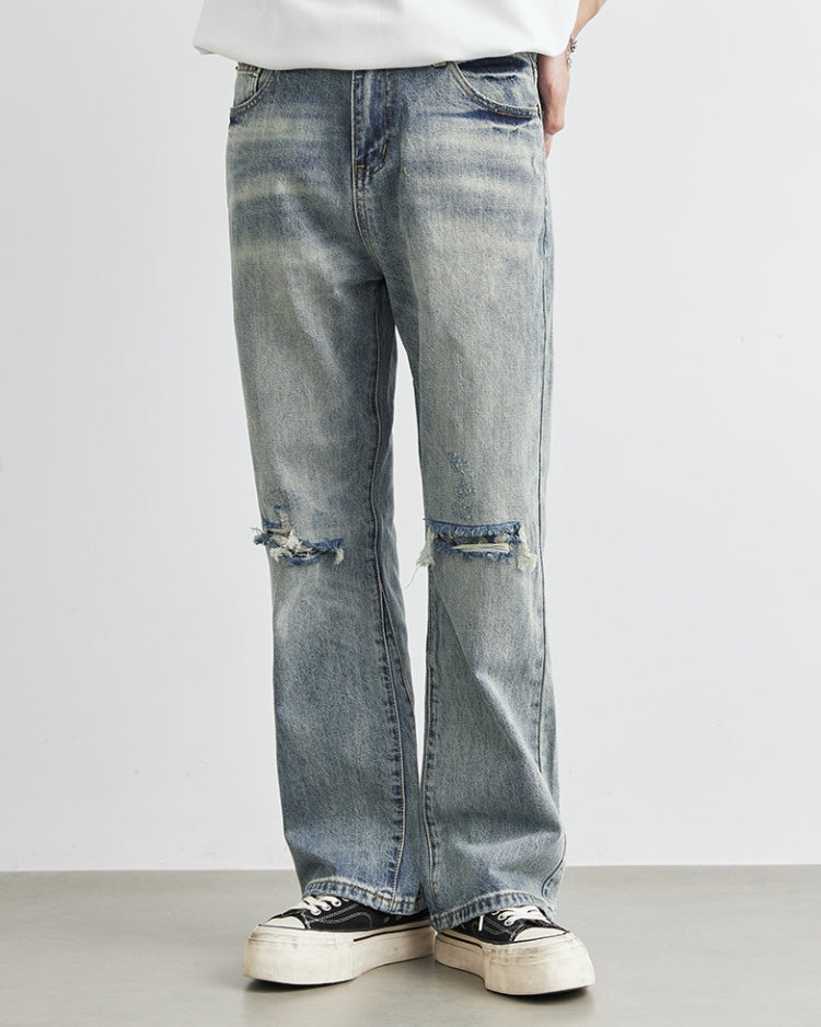 Distressed Wide Leg Denim Jeans