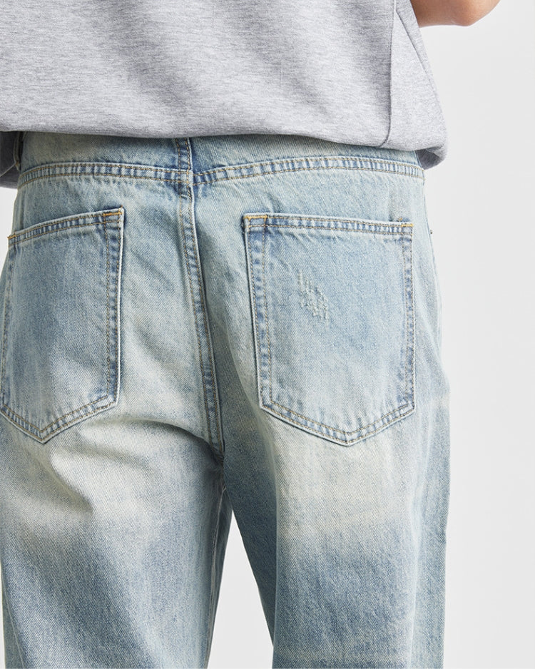 Loose Fit Vintage Wash Straight Jeans
