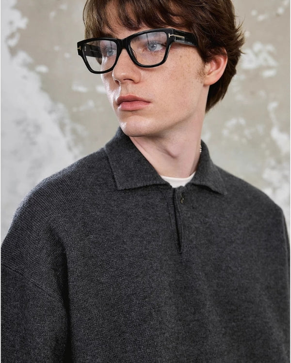 Textured Knit Polo Sweater