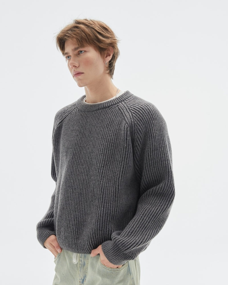 Ribbed Belange Knit Crewneck Sweater