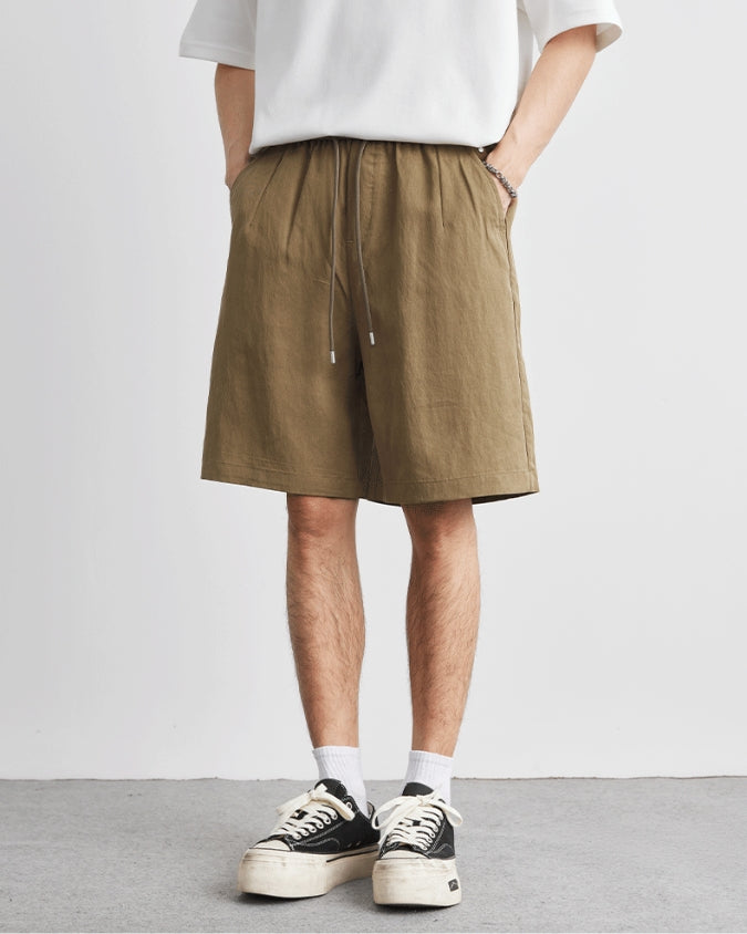 Wide Relaxed Linen Shorts with Drawstrings