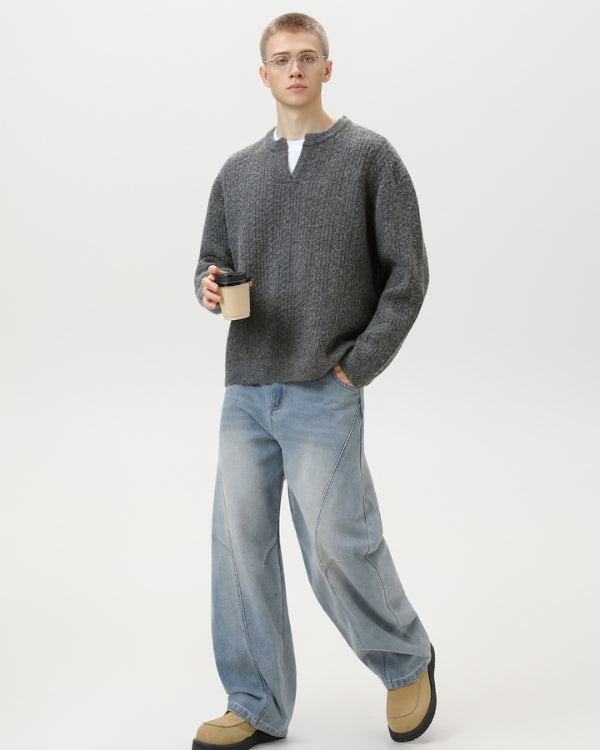 Cable Knit Notch Neck Sweater