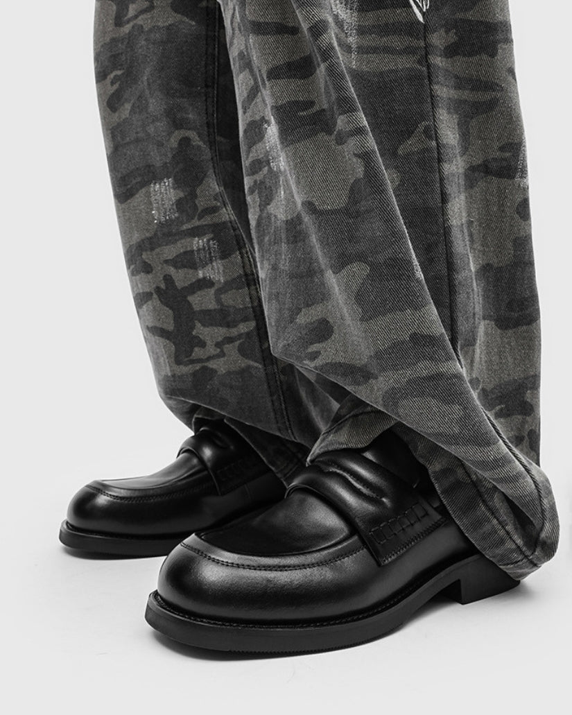 Edge Black Leather Penny Loafers