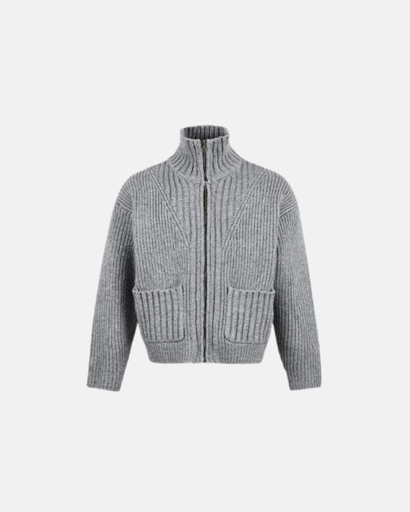 Ribbed Zip-Up Wool Cardigan