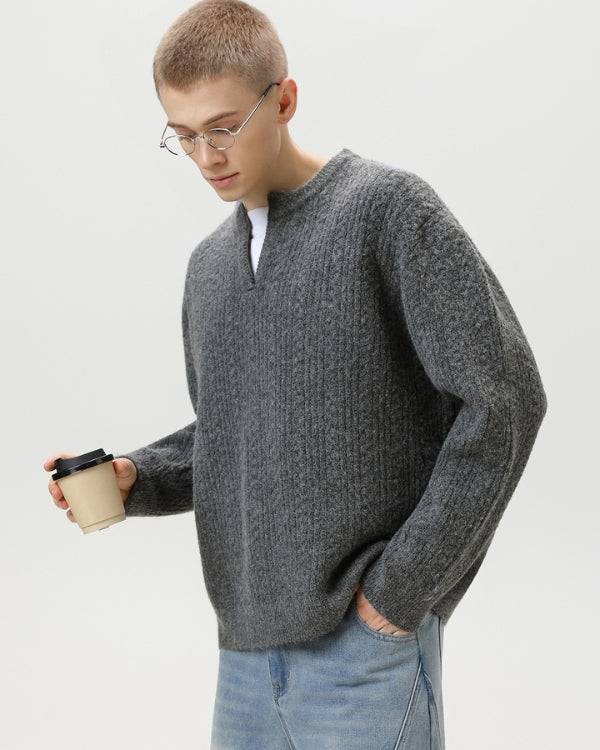 Cable Knit Notch Neck Sweater