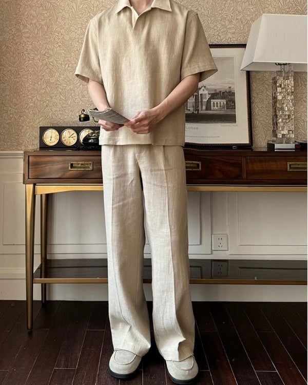 Linnen Mix Open Polo Shirt