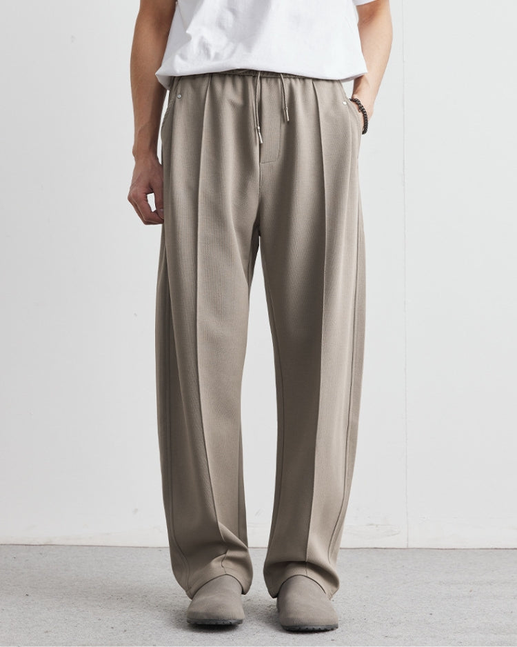 Soft Feel Straigh Leg Trousers with Waistband and Drawstrings