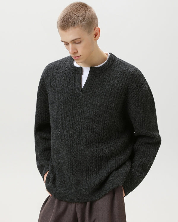Cable Knit Notch Neck Sweater