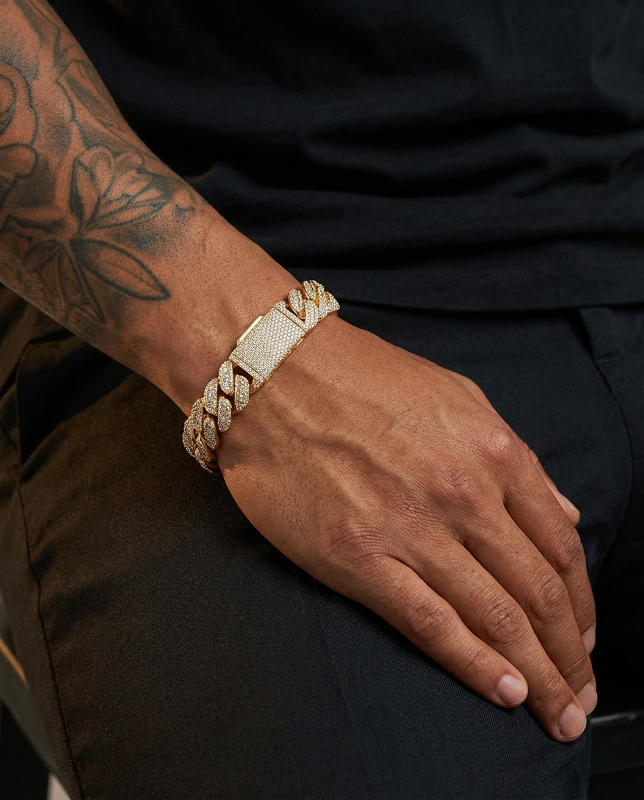 Fully Iced Cuban Link Bracelet – Gold Edition